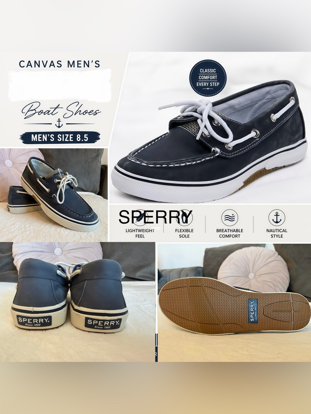 Sperry Men's Navy Canvas Boat Shoes - Classic Nautical 8.5